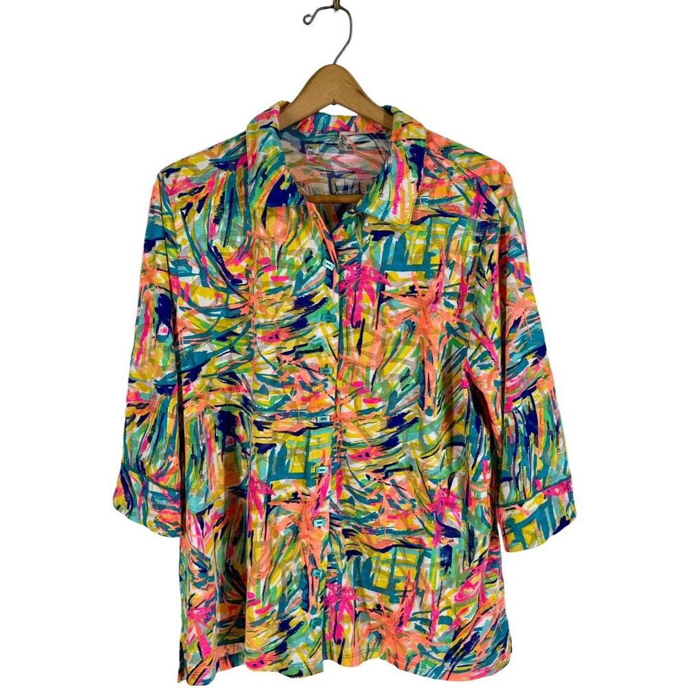 Lulu B Bold Abstract Printed Lightweight Top Blouse Tropical XL